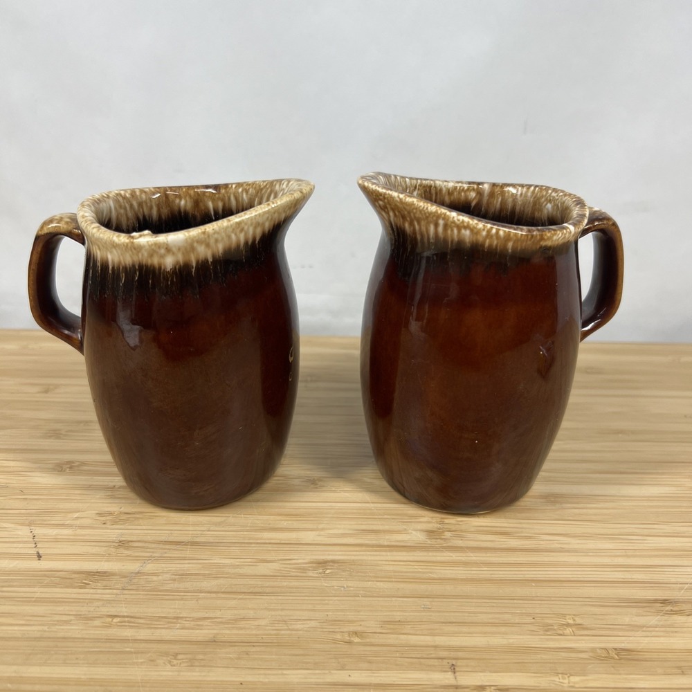 Vintage Hull Pottery Brown Drip Creamers Set of 2 USA Ceramic MCM 4.5"